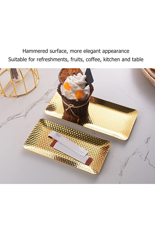 صينية تقديم مستطيلة حديثة مزخرفة، صينية زينة مطروقة - 4