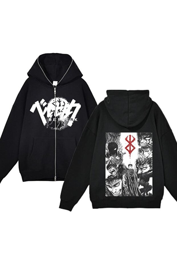 Black Unisex Hooded Zippered Cardigan