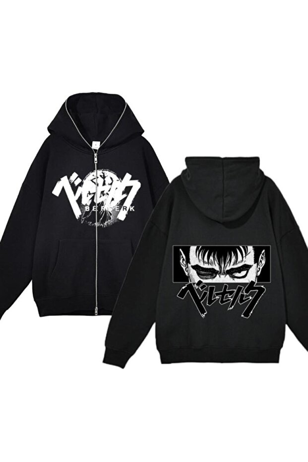 Black Unisex Hooded Zippered Cardigan