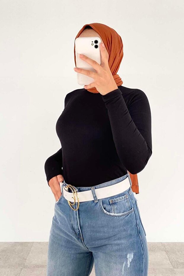 Half Turtleneck Solid Color Body Black - 2