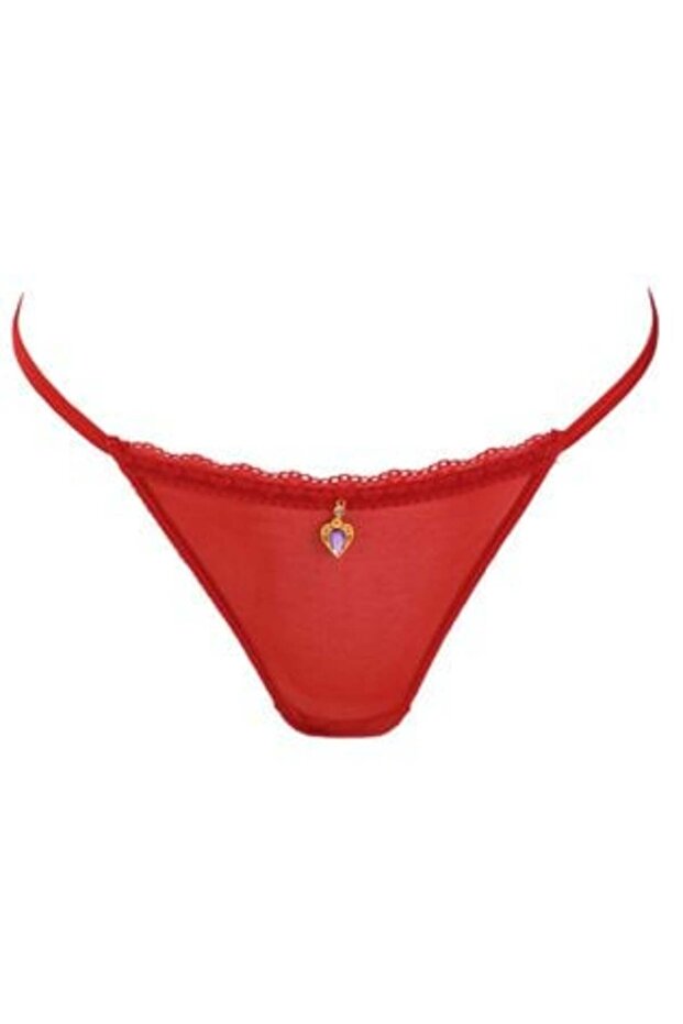 Red String Panties with Crystals - 1