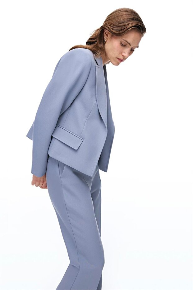 Gray Classic Collared Short Jacket - 3