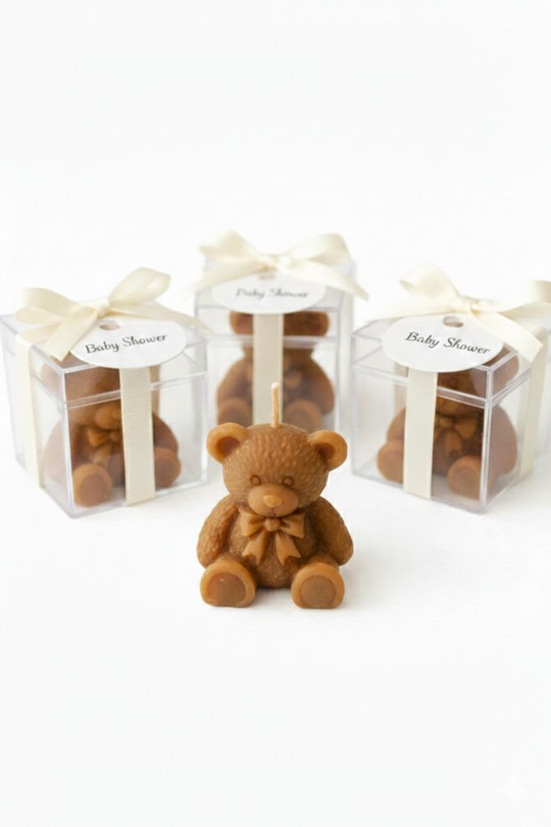 Teddy Bear Candle Gift with 5X5 Mica Box - Baby Shower, 1 Year Old, Mevlüt, Newborn Baby Gift