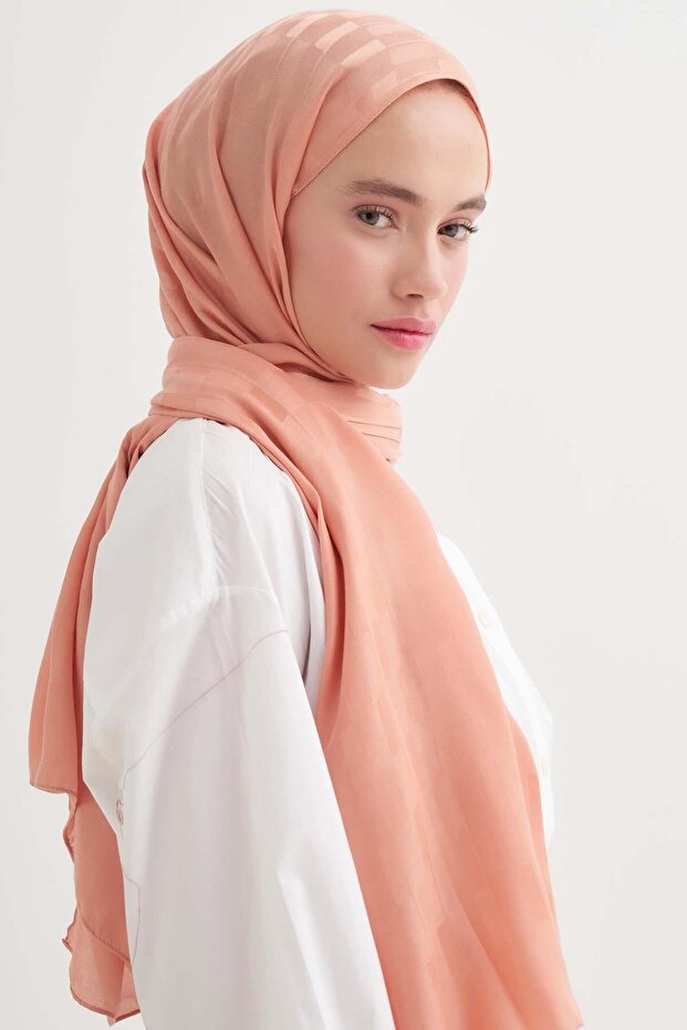 Küpçizgi Jacquard Italian Silk Shawl Salmon