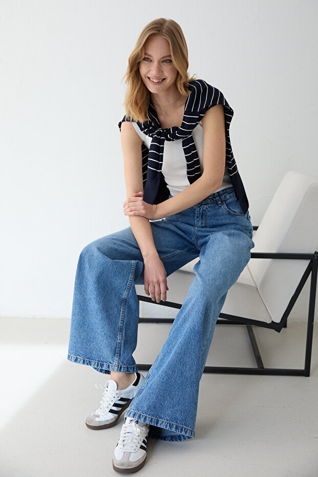 Wide Leg Denim Trousers 32-8005