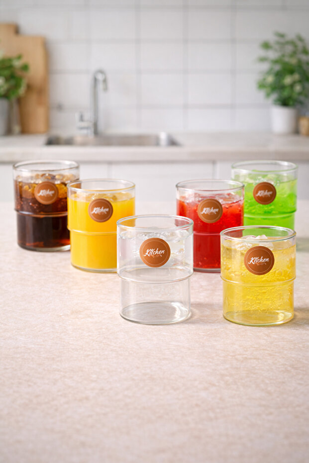 Borosilicate 6-Piece Glass Soft Drink Cups 370ml Heat Resistant Transparent Glass Cup Set Kw-1052