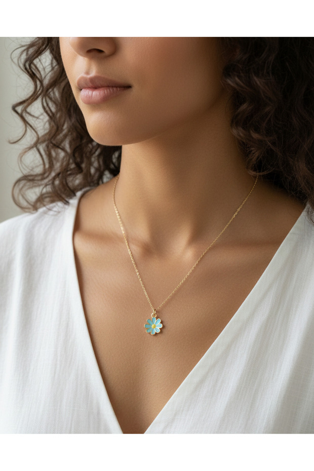 316L Minimalist Blue Daisy Steel Necklace