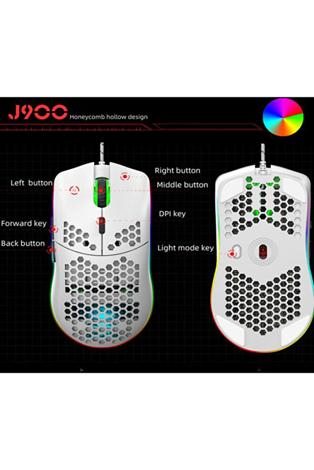 ماوس ألعاب سلكي بستة إعدادات DPI قابلة للتعديل، لون أبيض - 4