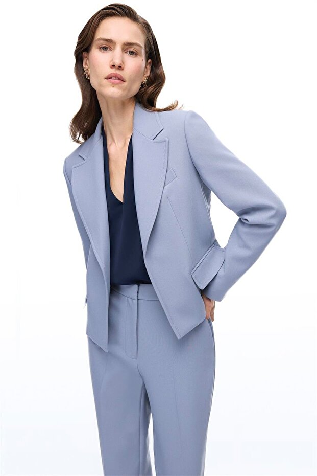 Gray Classic Collared Short Jacket - 1