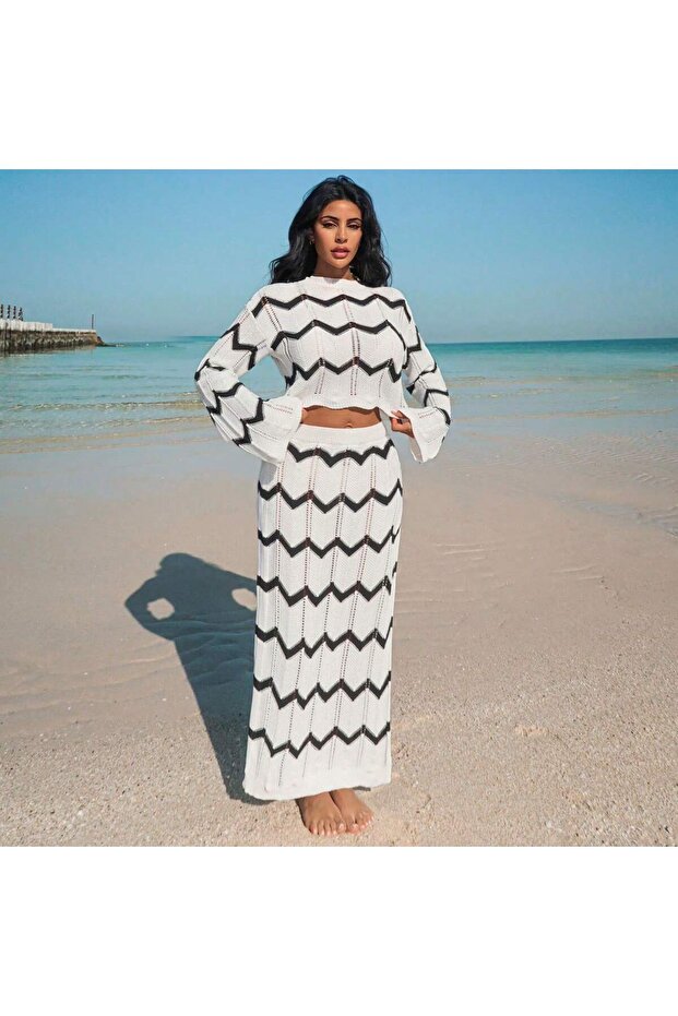 طقم شاطئ عصري منقوش - 5