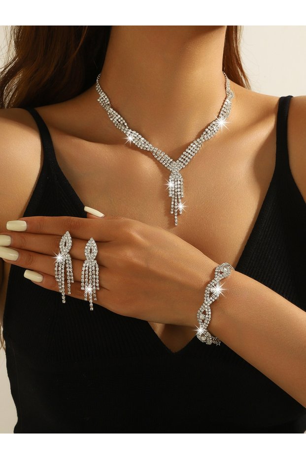 3-Piece Embellished Tassel Necklace, Bracelet And Earrings Jewelry Set