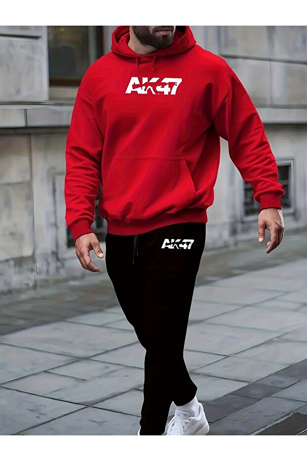 Mix Printed Men's Hoodie Jogger Bottom Tracksuit Set Oversize Boyfirend