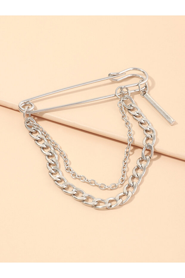 Silver Layered Chain Brooch
