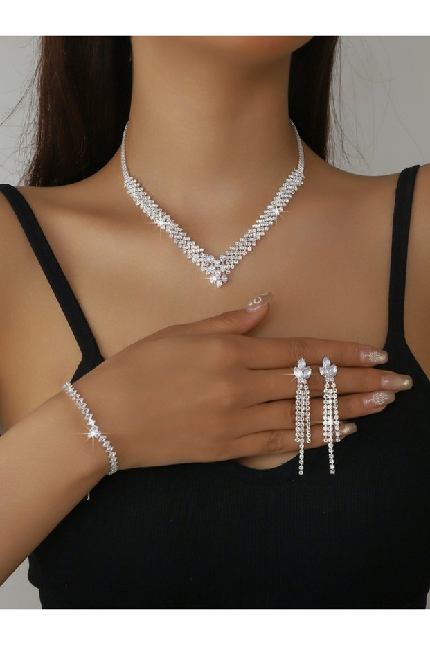 3-Piece Embellished Necklace, Bracelet And Earrings Jewelry Set