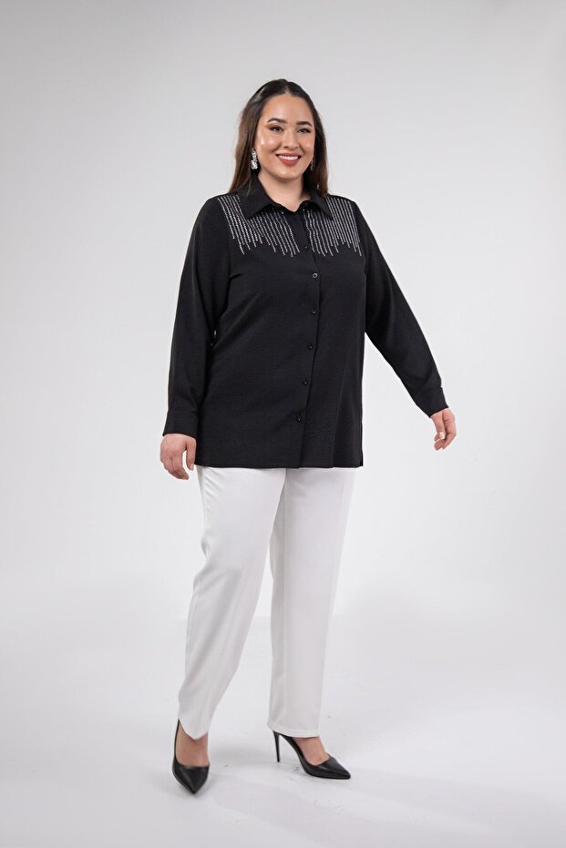 Plus Size Women's Stone Detailed Shirt Black
