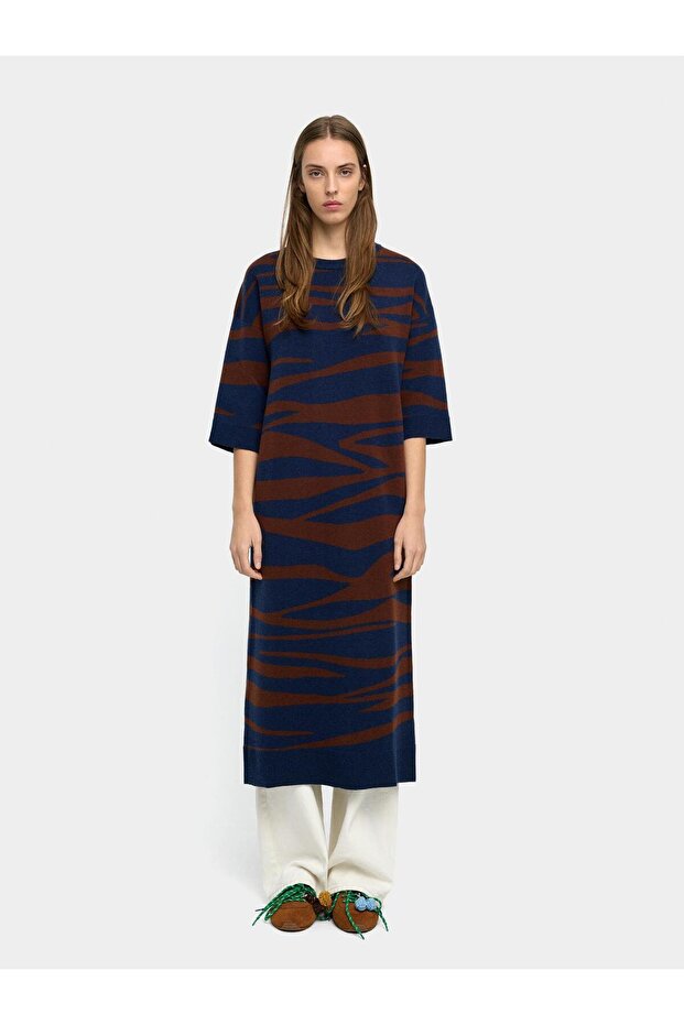 Jakarlı Örme Elbise - 1