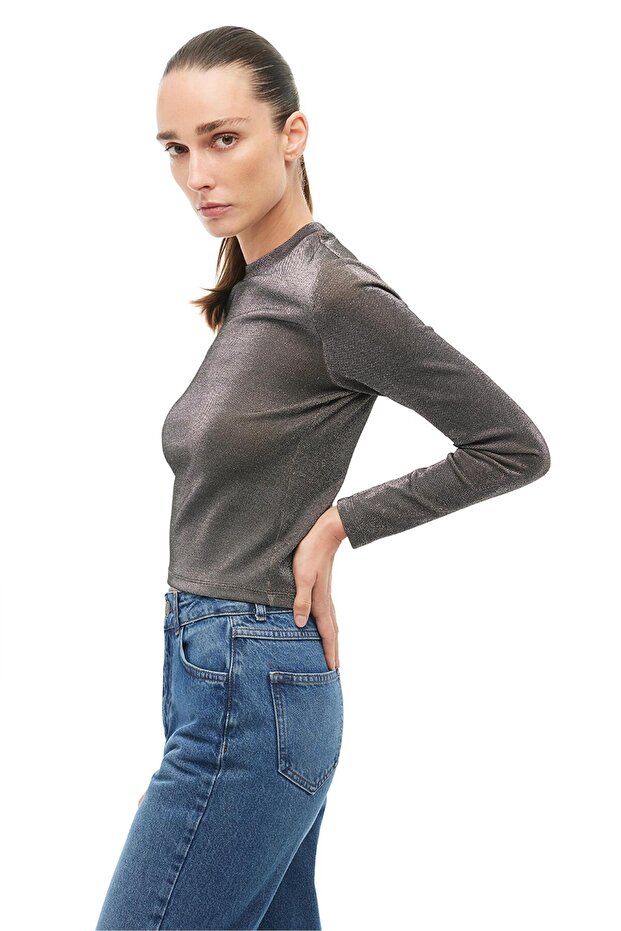 Siyah Bisiklet Yaka Bluz - 2