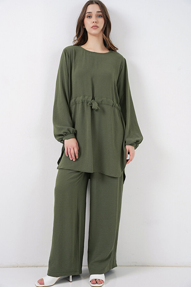 Women's Long Tunic Pants Double Set 6719 - Khaki