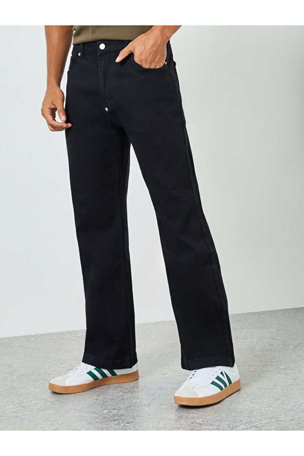 بنطلون جينز رجالي أسود سادة بقصة كاربنتر - 1
