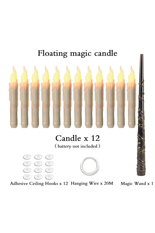White Warm-12pcs Halloween LED Floating Candles Magic Wand Remote Hanging Operated Potter Harries Ba