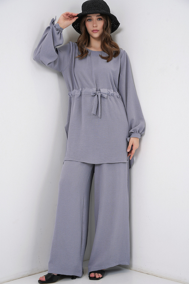 Women's Long Tunic Pants Double Set 6719 - Gray