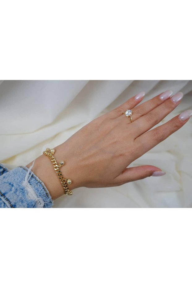Blk235 Gold Chain Bracelet with Hanging Stone Crystal Detail (16 cm + 5 cm Extension)