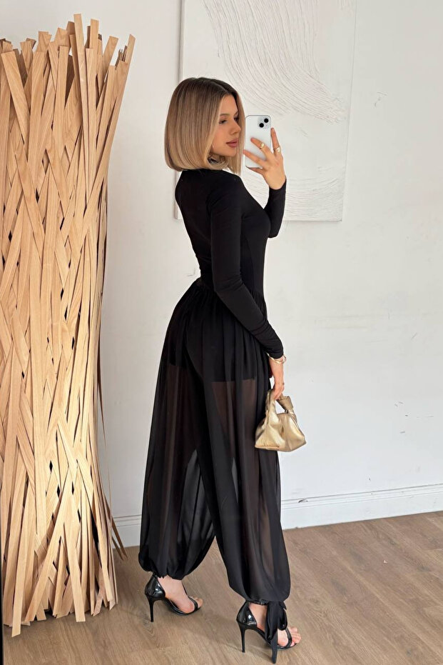 ZR Model Tül Pantolon Şortlu Basic Tulum - 4