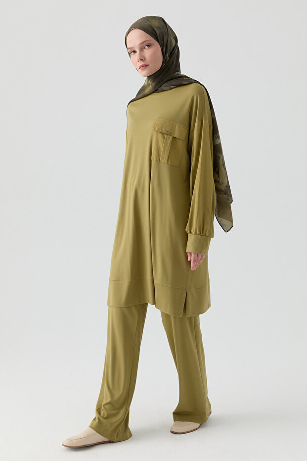 Cepli Örme Pantolon - Olive - 3