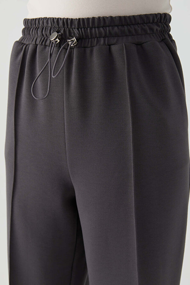 Nervür Detaylı Örme Pantolon - Antrasit - 4