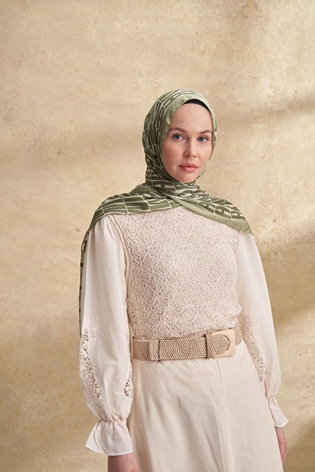 شال بنمط فوال مستورد - كاكي - 2