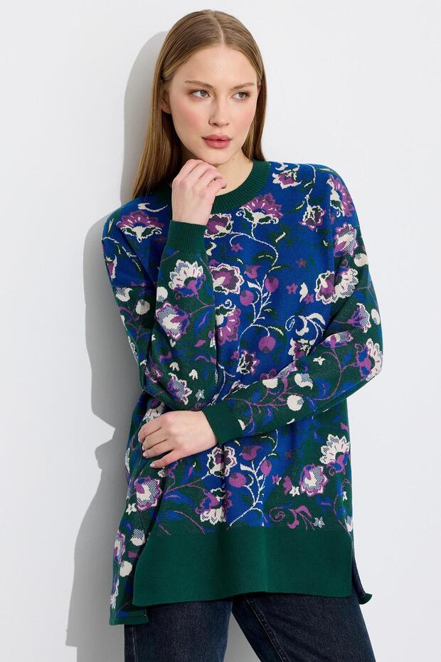 Floral patterned side slit tunic green