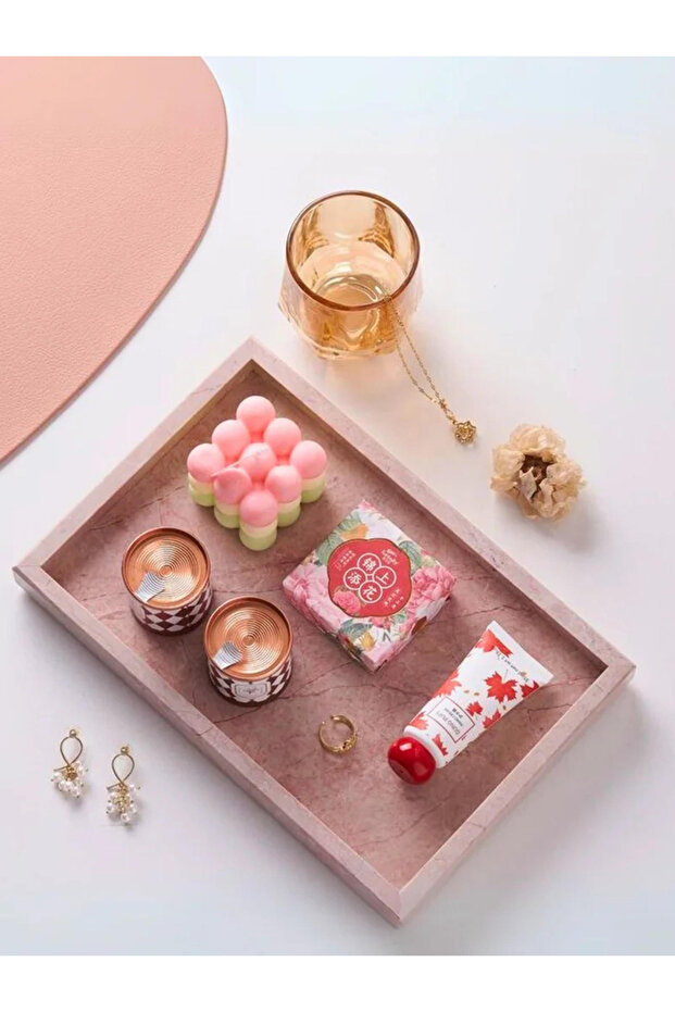 Natural Pink Marble Rectangular Tray - 1