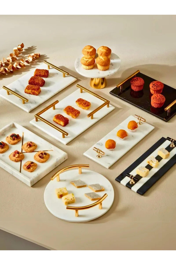 صينية مستطيلة من حجر الرخام بنقوش ذهبية - 4