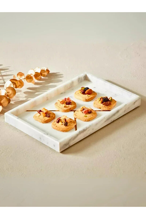 صينية مستطيلة من حجر الرخام بنقوش ذهبية - 3