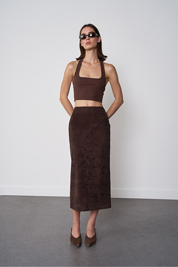 Süet Midi Etek - 3
