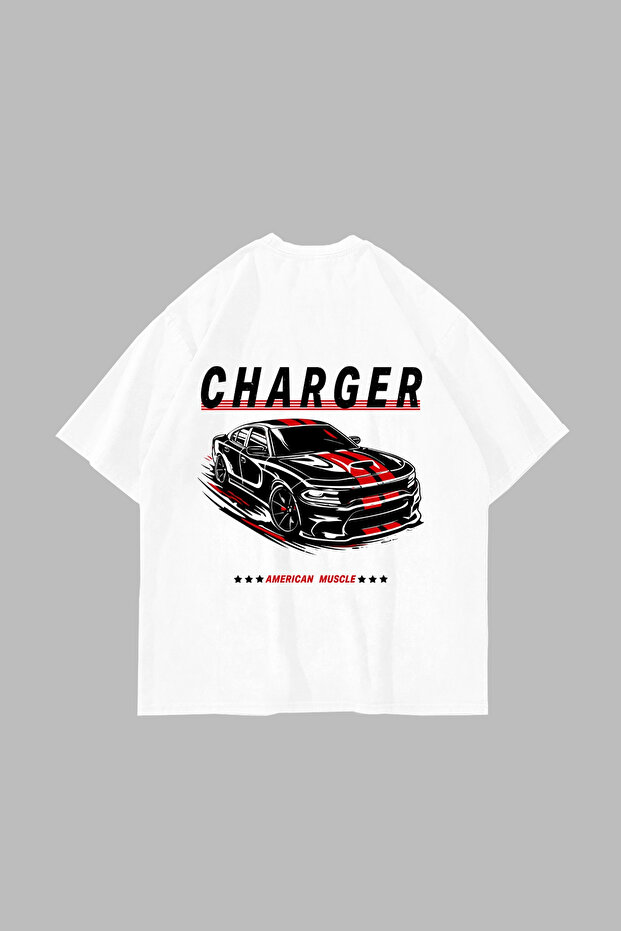 تيشيرت أبيض للجنسين مطبوع عليه The Charger Legacy قصة فضفاضة