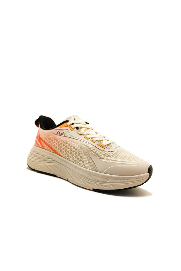 Volis Beige Color Lace-Up 36-37-38-39-40 Size Knitwear Material Women's Sports Shoes