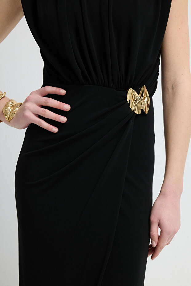 Kolsuz Örme Büzgülü Elbise - 3