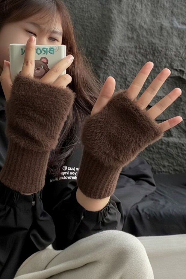 Women's 1 Pair Winter Fingerless Thermal Stretchy Fleece Plush Gloves