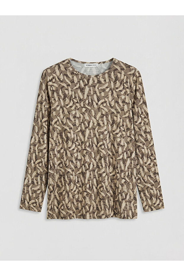 Crew Neck Patterned Blouse - 3