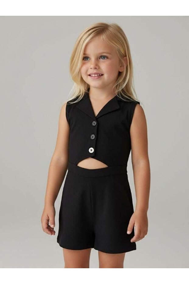 Girl's Low-Cut Detailed Design Jumpsuit