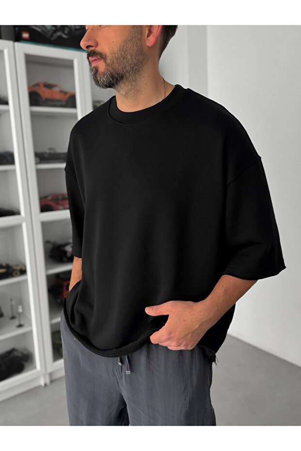 Siyah 3 İplik Oversize T-Shirt TW-1072 - 5