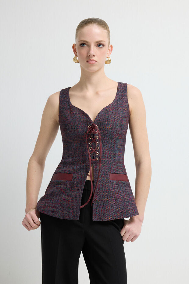 Deri Detaylı Yelek - 4