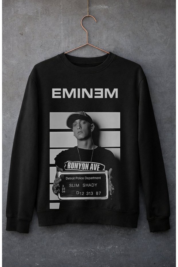 Unisex Oversize Eminem Detroit Police Department Printed Crew Neck Hoodless Sweatshirt