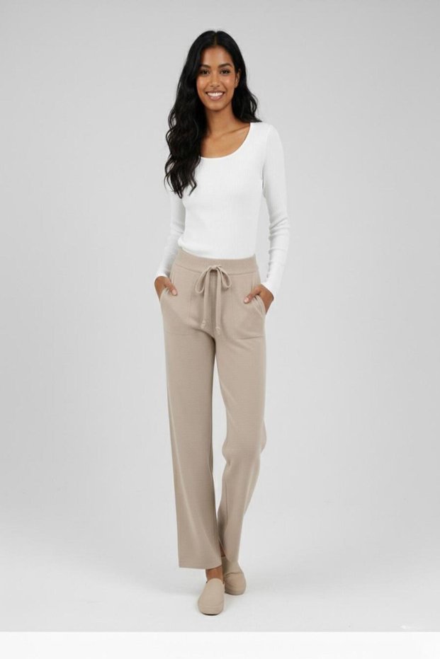 Women's High Waist Lace-Up Double Pocket Knitwear Comfortable Cut Wide Leg Pants Size 36/46 Compatible