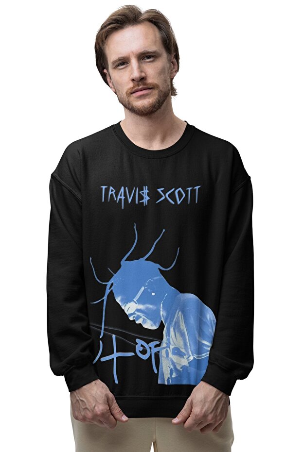 Unisex Oversize Utopia Travis Scott Printed Crew Neck Hoodless Sweatshirt