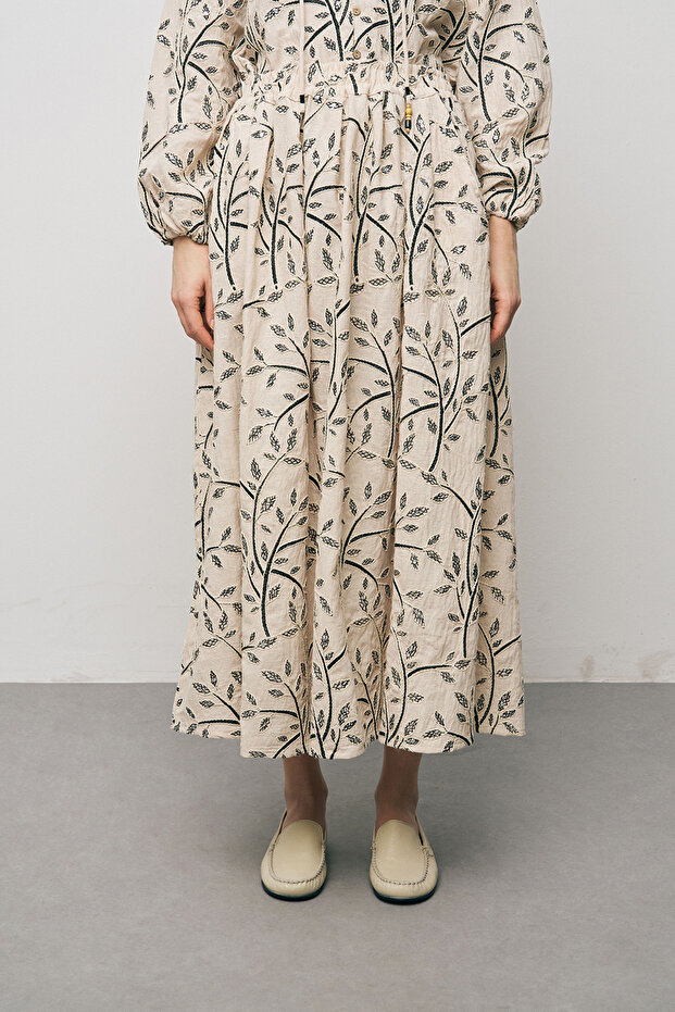 Women's Botanical Line Embroidered Bohemian Maxi Skirt
