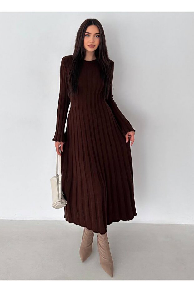 Fitilli Uzun Triko Elbise - 1