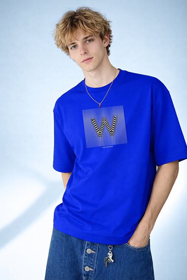 Men's Zirve Ruhlu the Winner Written W Form Cobalt Blue T-Shirt