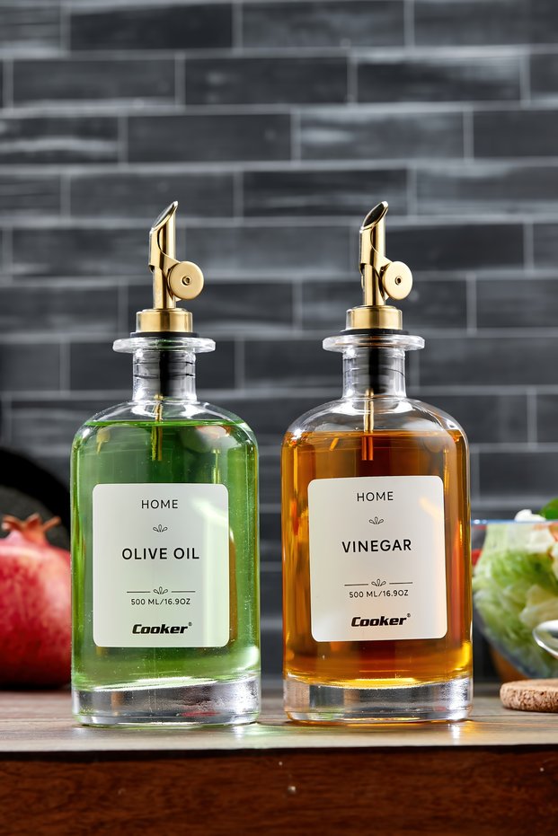 Set of 2 500 ml Glass Oil and Vinegar Bowls Gold Ckr3891